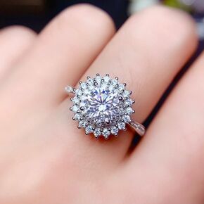 925 Sterling Silver Shiny Sunflower Ring Promise Rings for her Luck Turns Ring Sunflower Round Ring Cubic Zirconia Rings CZ Diamond Multi Row Ring Eternity Engagement Wedding Band Ring for Women（8）