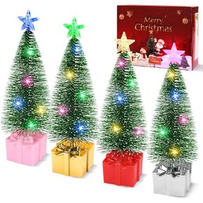 Mini Christmas Tree with Lights, 4 Pack Tabletop Christmas Tree with Lights for Christmas Decorations Indoor Xmas Holiday Party, Christmas Centerpieces for Tables (4)