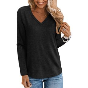 Syellowafter Women V Neck Long Sleeve Shirts Casual Fall Tops Lightweight Loose Fit Tunic Blouses