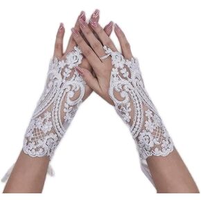 Specell Short Lace Fingerless Gloves Women Fingerless Lace Gloves Bridal Wedding Party Prom Lace Gloves Costume Accessories