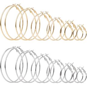 12 Pairs Gold Hoop Earrings Set for Women Multipack 14K Gold Plated Lightweight Hypoallergenic Large Gold Earrings Women’s Huggies Earrings