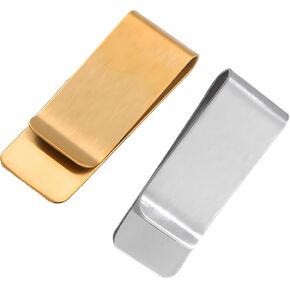 Small Men's Slim Money Clip, Stainless Steel Credit Business Card Holder, Pocket Cash Wallet, 2-Inch (2, Silver and Golden)