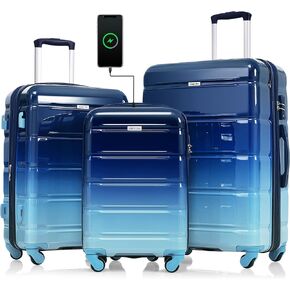 Merax 3 قطع حقائب سفر مع حامل أكواب، ABS مع عجلات دوارة وقفل TSA، أزرق داكن متدرج، 20/24/28 بوصة in Kuwait