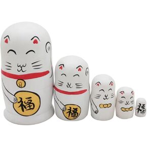 5 Pcs Stacking Russian Dolls Russian Nesting Dolls Lovely Nseting Dolls Nesting Cat Dolls Wooden Matryoshka Lucky Cat
