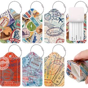6 Pack Luggage Tags for Suitcases Bulk Funny Travel Tags Travel Stamp Luggage Tag PU Leather Suitcase Tags with Loop Travel Privacy Name ID Card Cover Bag Tags Set for Women Men