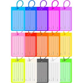 15 Pack Luggage Tags for Suitcases, PVC Silicone 15 Colors Backpack Tags for Kids, Travel Tags for Luggage with Loop and Name ID Label