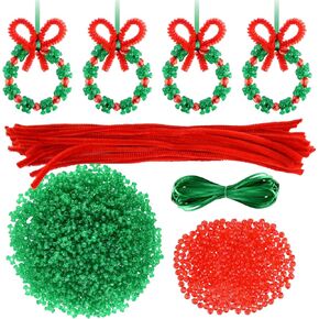 CHRORINE 30 Pcs Christmas Beaded Ornament Kit Christmas Craft Wreath Bead Tri-Shaped DIY Beads for Christmas Tree Hanging Christmas Party Decoration