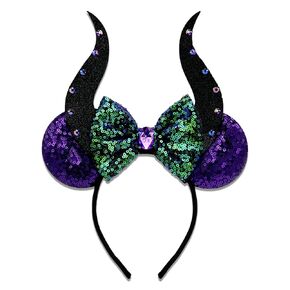 Halloween Ursula Ears Devil Horns headband, Eye-Catching Ursula Crown Devil Horns Purple Sparkle Sequin, Halloween Hair Accessories for Ursula Costume Women Cosplay Party