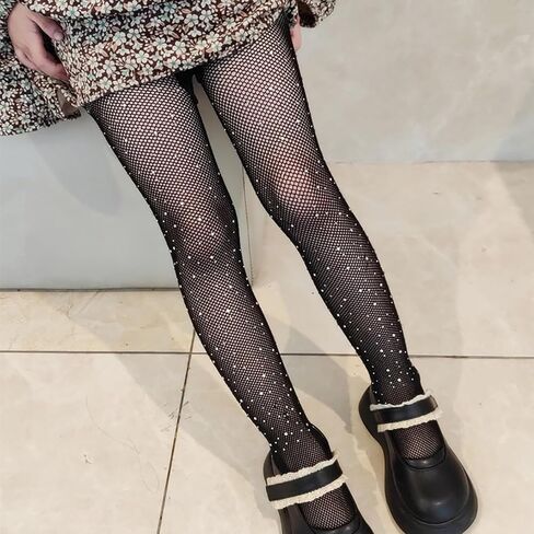 جوارب طويلة للفتيات من Jastore للهالوين بشبكة صيد السمك ضيقة ومتلألئة بأحجار الراين المجوفة، جوارب شبكية لامعة للأطفال in Kuwait