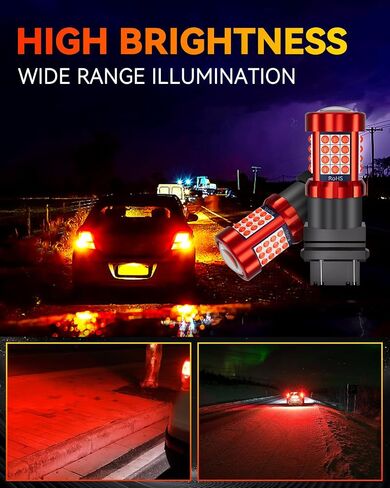 3156 3157 لمبة LED حمراء لمصابيح الفرامل الخلفية، 4114 3057 4157 3457 4057 لمبات LED 3030 SMD مع جهاز عرض عالي الدقة، ضوء خلفي للفرامل الخلفية للدراجات النارية والسيارات والشاحنات، حزمة من 2 in Saudi Arabia