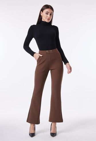 heipeiwa Women's Dress Pants Bootcut High Waist Pull on Comfort Work Business Casual Slacks Pant in Saudi Arabia