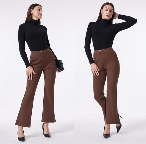 heipeiwa Women's Dress Pants Bootcut High Waist Pull on Comfort Work Business Casual Slacks Pant in Saudi Arabia