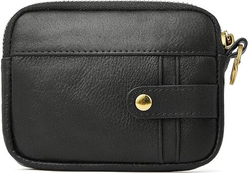 محفظة جلدية للعملات المعدنية للنساء، محفظة صغيرة لطيفة بسحاب مع حامل بطاقة (1-أسود) in Kuwait