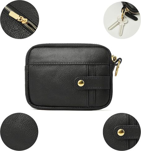 محفظة جلدية للعملات المعدنية للنساء، محفظة صغيرة لطيفة بسحاب مع حامل بطاقة (1-أسود) in Kuwait