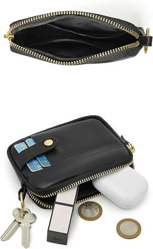 محفظة جلدية للعملات المعدنية للنساء، محفظة صغيرة لطيفة بسحاب مع حامل بطاقة (1-أسود) in Kuwait