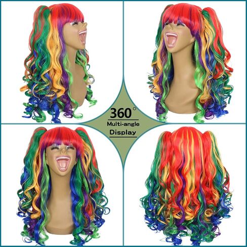 Long Curly Wig with 2 Removable Ponytails Red Lolita Cosplay Pigtail Wig Women Girls Halloween Party Colored Wigs, 1.0 Count in Saudi Arabia