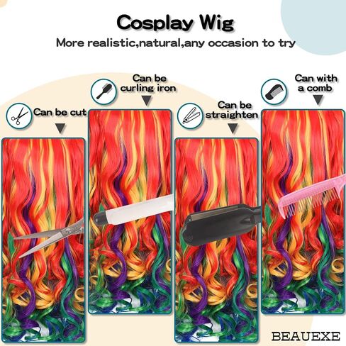 Long Curly Wig with 2 Removable Ponytails Red Lolita Cosplay Pigtail Wig Women Girls Halloween Party Colored Wigs, 1.0 Count in Saudi Arabia