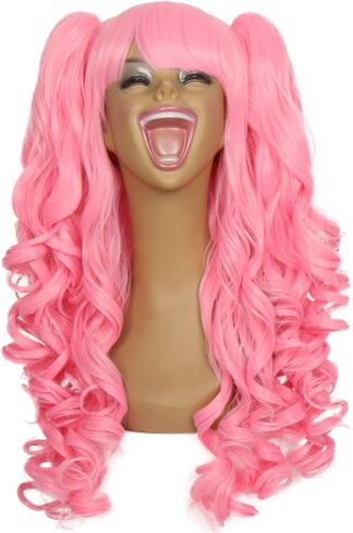 Long Curly Wig with 2 Removable Ponytails Red Lolita Cosplay Pigtail Wig Women Girls Halloween Party Colored Wigs, 1.0 Count in Saudi Arabia