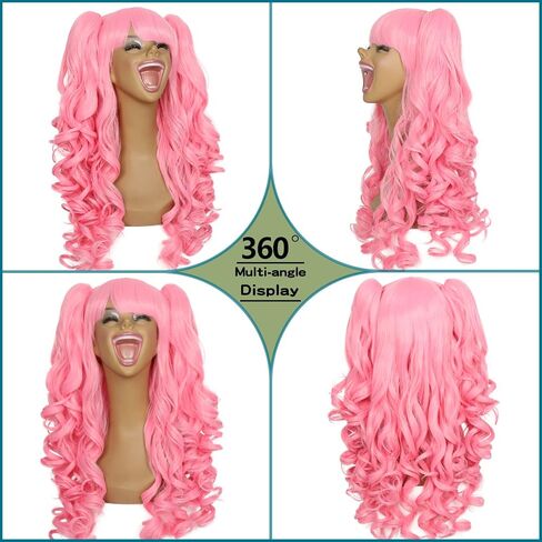 Long Curly Wig with 2 Removable Ponytails Red Lolita Cosplay Pigtail Wig Women Girls Halloween Party Colored Wigs, 1.0 Count in Saudi Arabia