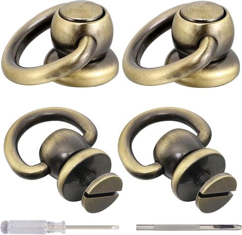 Notgia 4Pcs D Rings for Purse Brass Rivets for Leather Rotatable Purse Strap Hardware Ball Button Studs for Handbag D Rings Chicago Screws for Repair Purse Dog Collar Leather Crafts (Gold) in Kuwait