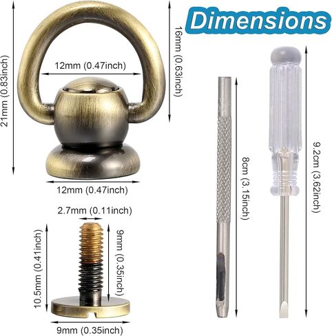 Notgia 4Pcs D Rings for Purse Brass Rivets for Leather Rotatable Purse Strap Hardware Ball Button Studs for Handbag D Rings Chicago Screws for Repair Purse Dog Collar Leather Crafts (Gold) in Kuwait