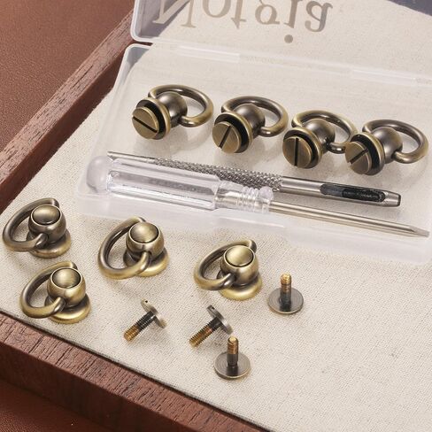 Notgia 4Pcs D Rings for Purse Brass Rivets for Leather Rotatable Purse Strap Hardware Ball Button Studs for Handbag D Rings Chicago Screws for Repair Purse Dog Collar Leather Crafts (Gold) in Kuwait