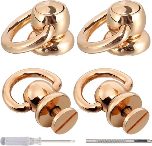 Notgia 4Pcs D Rings for Purse Brass Rivets for Leather Rotatable Purse Strap Hardware Ball Button Studs for Handbag D Rings Chicago Screws for Repair Purse Dog Collar Leather Crafts (Gold) in Kuwait