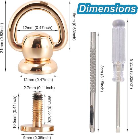 Notgia 4Pcs D Rings for Purse Brass Rivets for Leather Rotatable Purse Strap Hardware Ball Button Studs for Handbag D Rings Chicago Screws for Repair Purse Dog Collar Leather Crafts (Gold) in Kuwait