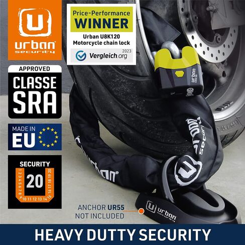 Urban Security U8K100 Motorcycle Chain Lock High Security Chain Lock Motorcycle Anti Theft Heavy Duty Motorcycle Lock, Cut Proof Chain and Cut Resistant Padlock, Cycle Lock Chain SRA Approved, 100cm in Saudi Arabia