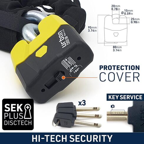 Urban Security U8K100 Motorcycle Chain Lock High Security Chain Lock Motorcycle Anti Theft Heavy Duty Motorcycle Lock, Cut Proof Chain and Cut Resistant Padlock, Cycle Lock Chain SRA Approved, 100cm in Saudi Arabia