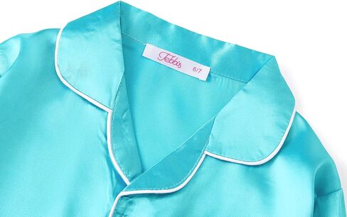 Tebbis Satin Pajamas for Girls - Neon Pink Cute Silky Long Sleeves & Pants Sleepwear PJ Set Size 6/7-16 in Kuwait