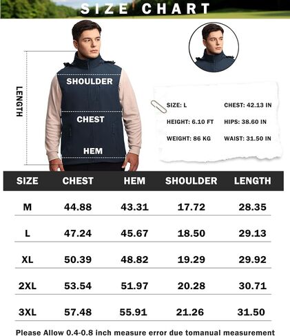 Mens Vests Outerwear Removable Hood Windproof Golf Vests for Men Softshell Sleeveless Jacket Men with 6 Pockets in Saudi Arabia