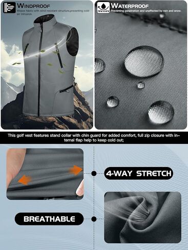 FREE SOLDIER Men's Warm Golf Vest Outerwear Windproof Reversible Puffer Vest Sleeveless Jacket for Casual Hiking Travel in Kuwait