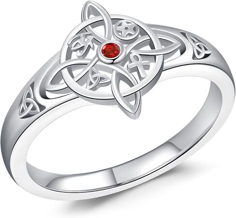 Witches Knot Ring for Women 925 Sterling Silver White/Black Celtic Witch Ring Ankh Eye of Horus Wiccan Jewelry Birthday Christian Halloween Gifts in Kuwait