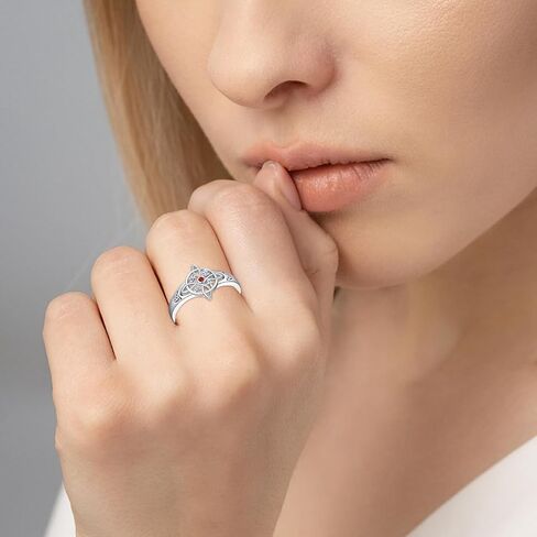 Witches Knot Ring for Women 925 Sterling Silver White/Black Celtic Witch Ring Ankh Eye of Horus Wiccan Jewelry Birthday Christian Halloween Gifts in Kuwait