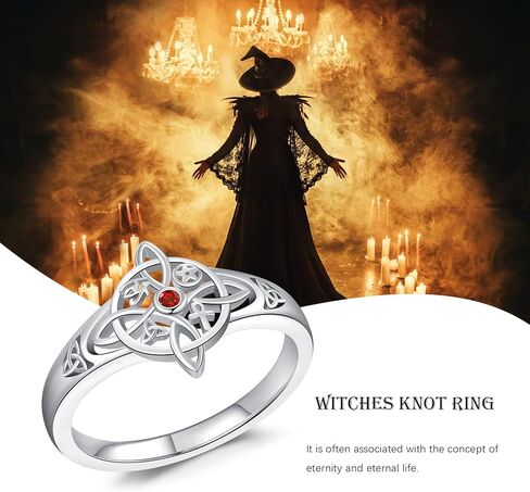 Witches Knot Ring for Women 925 Sterling Silver White/Black Celtic Witch Ring Ankh Eye of Horus Wiccan Jewelry Birthday Christian Halloween Gifts in Kuwait