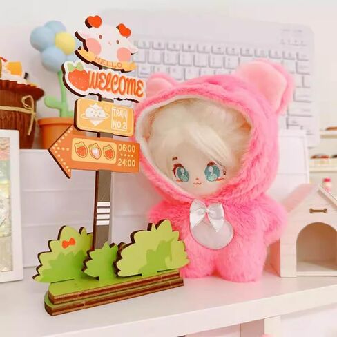 niannyyhouse 10cm Plush Doll Clothes Loose Onesies Penguin Rabbit Bear Fox Pig Bodysuit Doll Dress Up (Pink) in Saudi Arabia