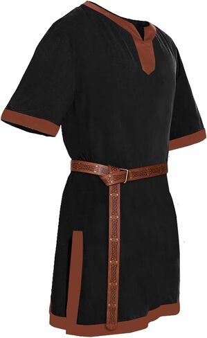 Mens Medieval Pirate Costumes Viking Tunic Shirt Renaissance Knight Warrior Cosplay LARP Halloween Tops with Belt in Saudi Arabia