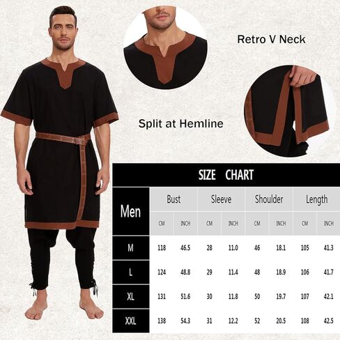 Mens Medieval Pirate Costumes Viking Tunic Shirt Renaissance Knight Warrior Cosplay LARP Halloween Tops with Belt in Saudi Arabia