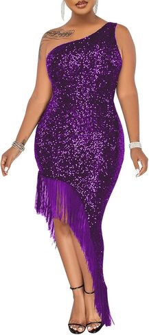 Cololura Women Sequin Elegant Sexy Tassels One Shoulder Mermaid Bodycon Cocktail Evening Midi Party Formal Dress in Saudi Arabia