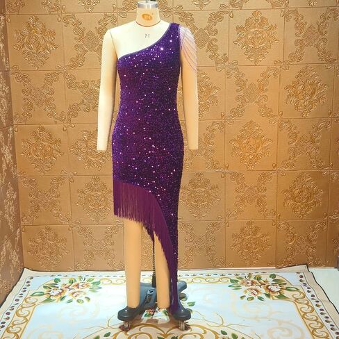 Cololura Women Sequin Elegant Sexy Tassels One Shoulder Mermaid Bodycon Cocktail Evening Midi Party Formal Dress in Saudi Arabia