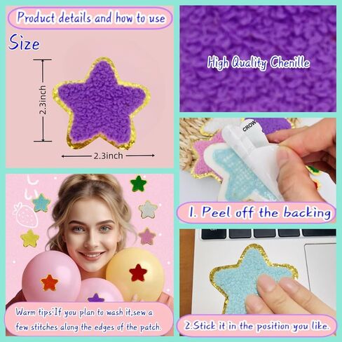 8 PCS 2.3 inch Star Chenille Patches, Self Adhesive Patches for Clothing, Embroidered Patches for Bags,Iron on Patches for Hats, Patches for Backpacks, Patches for Jeans.(Yellow) in Kuwait