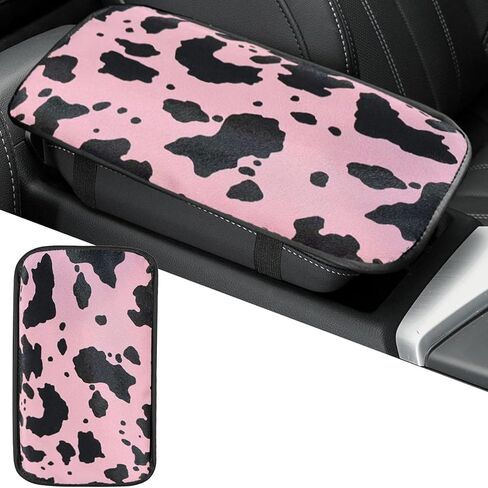غطاء وحدة التحكم المركزية بنمط بقرة Dotesy، غطاء مسند ذراع السيارة مصنوع من جلد PVC ووسادة مسند ذراع السيارة وإكسسوارات السيارة الداخلية لمعظم المركبات (أزرق أسود) in Kuwait