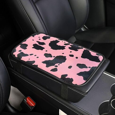 غطاء وحدة التحكم المركزية بنمط بقرة Dotesy، غطاء مسند ذراع السيارة مصنوع من جلد PVC ووسادة مسند ذراع السيارة وإكسسوارات السيارة الداخلية لمعظم المركبات (أزرق أسود) in Kuwait