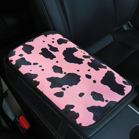 غطاء وحدة التحكم المركزية بنمط بقرة Dotesy، غطاء مسند ذراع السيارة مصنوع من جلد PVC ووسادة مسند ذراع السيارة وإكسسوارات السيارة الداخلية لمعظم المركبات (أزرق أسود) in Kuwait