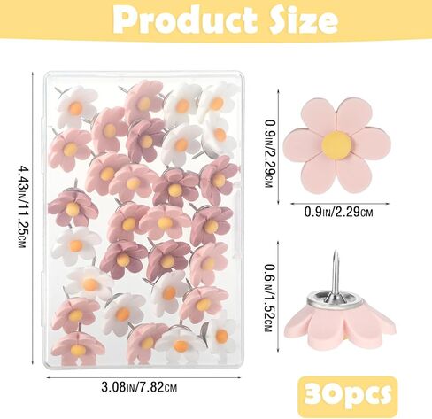 30Pcs Flower Push Pins 0.9Inch Decorative Thumb Tacks for Cork Board Cute Push Pins for Photos Wall Maps and Other Offices Schools Supplies Christmas Decoration(Colourful) in Saudi Arabia