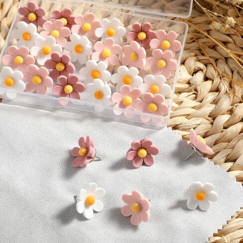 30Pcs Flower Push Pins 0.9Inch Decorative Thumb Tacks for Cork Board Cute Push Pins for Photos Wall Maps and Other Offices Schools Supplies Christmas Decoration(Colourful) in Saudi Arabia