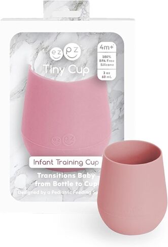 ezpz Mini Cup + Straw Training System - 9 Months+ (Sage) - 100% Silicone Training Cup for Infants + Toddlers - Designed by a Pediatric Feeding Specialist in Kuwait