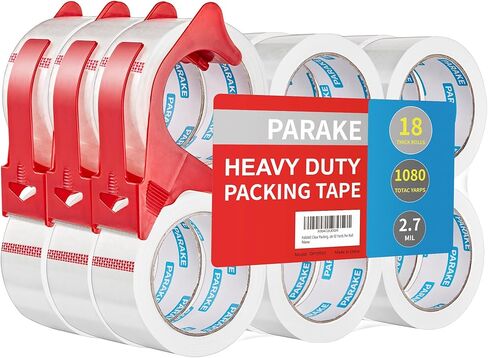 12 Rolls Clear Packing Tape with Dispenser, 1.88In x 60 Yards Heavy Duty Packaging Tape Refills for Shipping Packaging Mailing Moving, 2.7mil Thick, 720 Total Yards in Kuwait