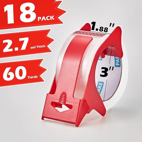 12 Rolls Clear Packing Tape with Dispenser, 1.88In x 60 Yards Heavy Duty Packaging Tape Refills for Shipping Packaging Mailing Moving, 2.7mil Thick, 720 Total Yards in Kuwait